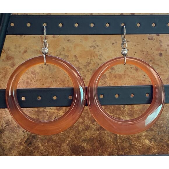 Sterling Silver and Carnelian Agate Earrings Front Facing Hoop Made in USA - Picture 5 of 7
